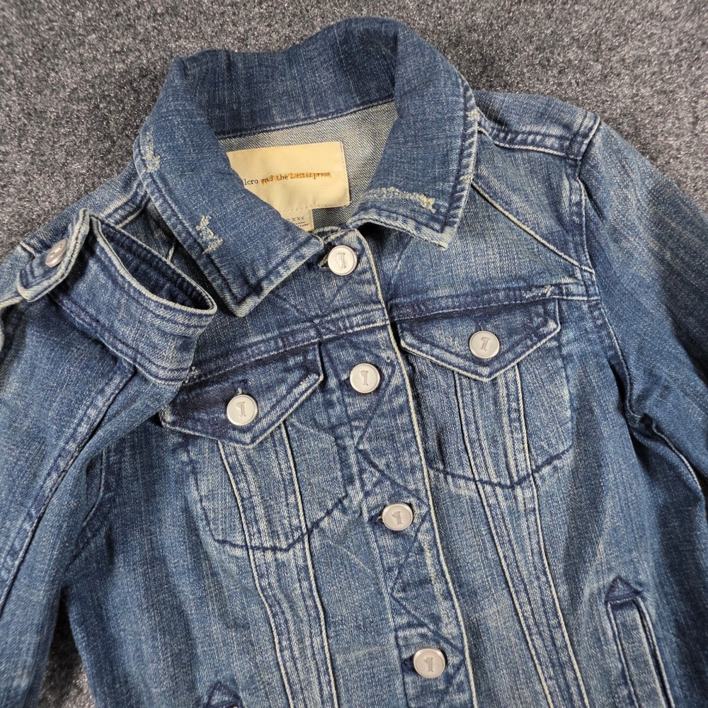 Pilcro Denim Trucker Jacket Womens XXS Blue Distressed Jean Jacket